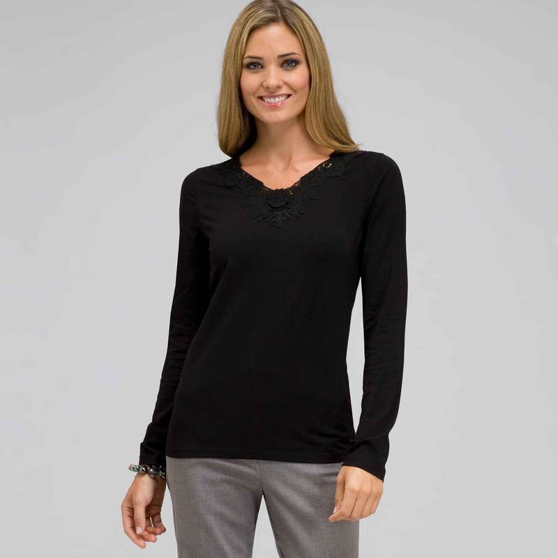 Long Sleeve V-Neck Top, , large