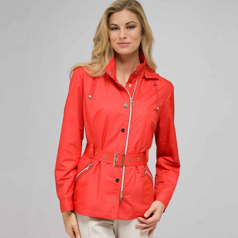 Belted Hooded Jacket, Cardinal Red, large