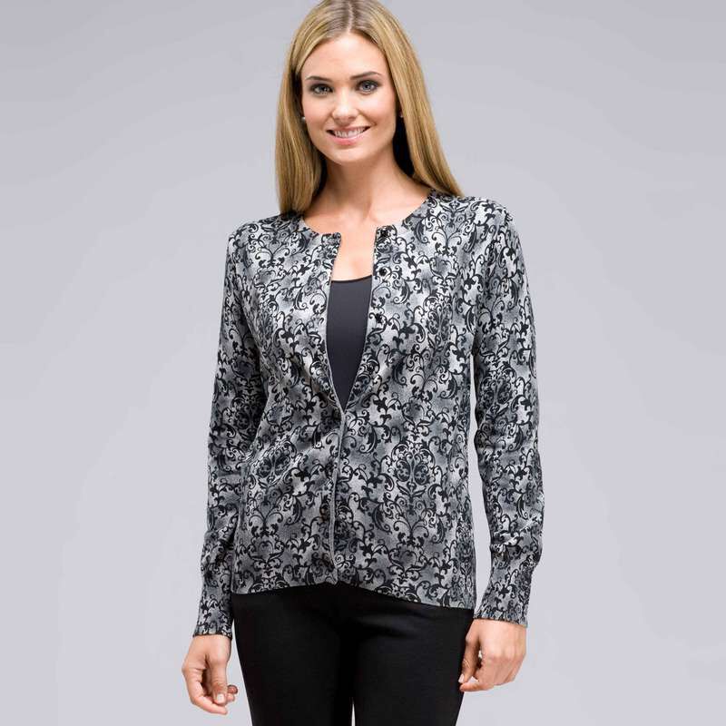 Button Front Crew Neck Cardigan, , large