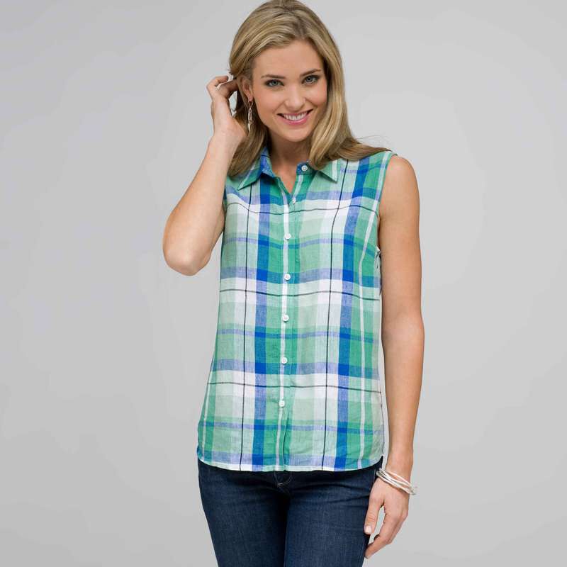 Sleeveless Button Down Shirt, , large