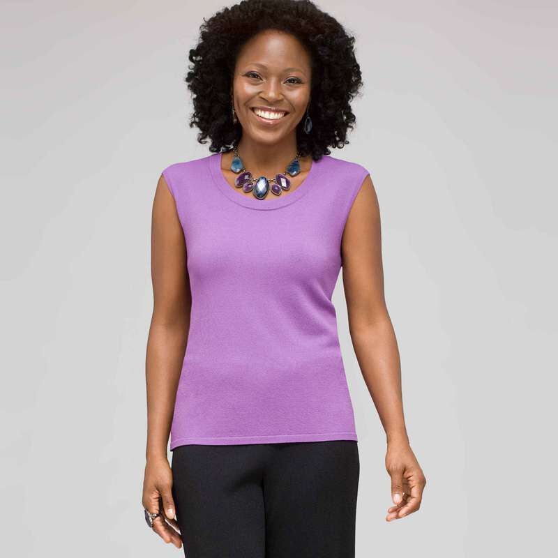 Sleeveless Scoop Neck Shell, , large