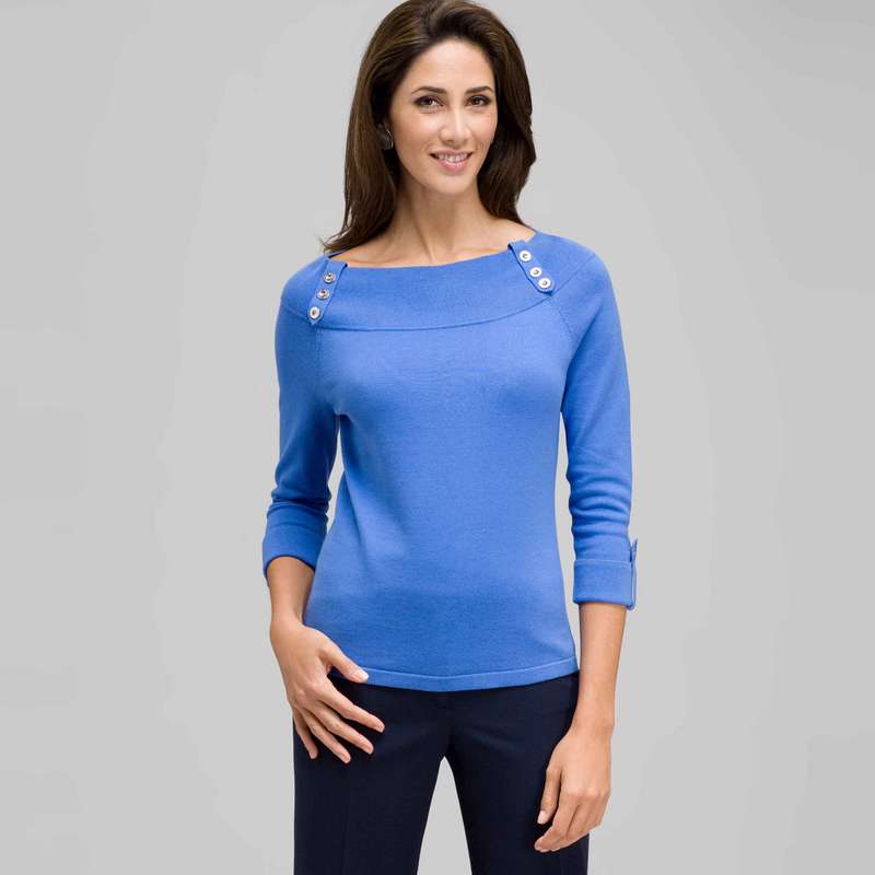 3/4 Sleeve Boat Neck Knit, Blue Fox, large image number 0