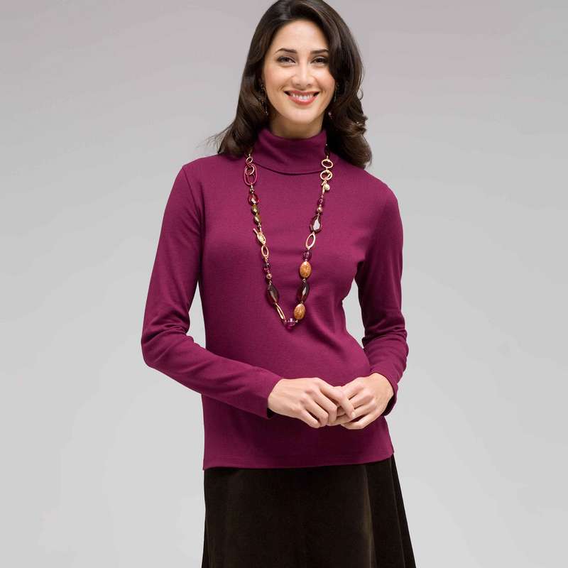 Long Sleeve Turtleneck Top, Plum Wine, large image number 0